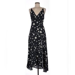FARM Rio Black Midi Dress with White Stars - Size M